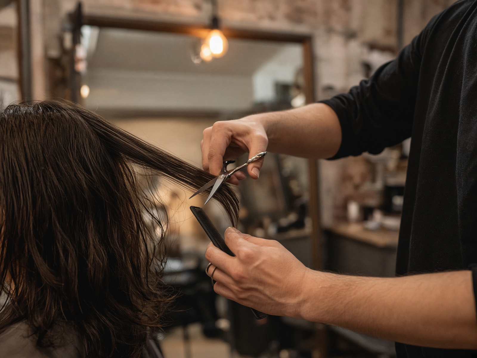 Stylist cutting longer hair